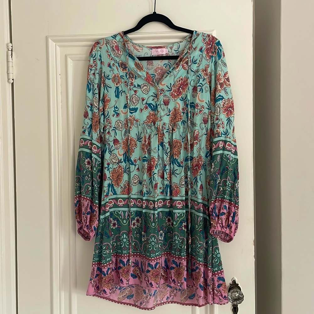 SUNSET CHASER blue and pink dress